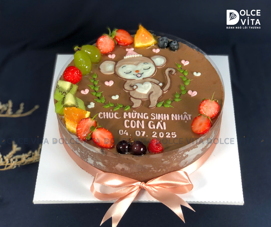 521 (60) Bánh socola mousse vẽ hình chú khỉ