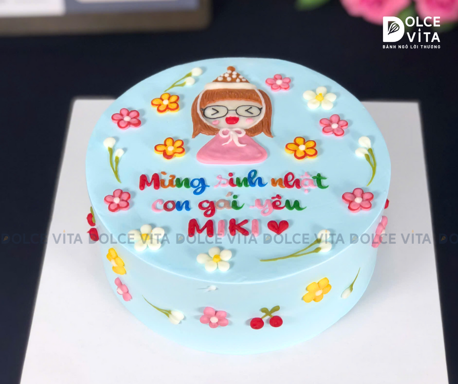 [180] Bánh kem sinh nhật vẽ bé gái đáng yêu màu hồng (40)