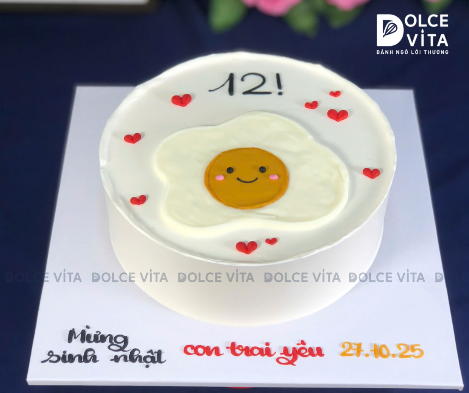 [2058] (20) Bánh kem vẽ hình Trứng ốp la