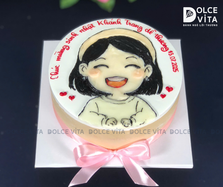 [1926] (70) Bánh Kem Vẽ Hình Bé Gái Đáng Yêu