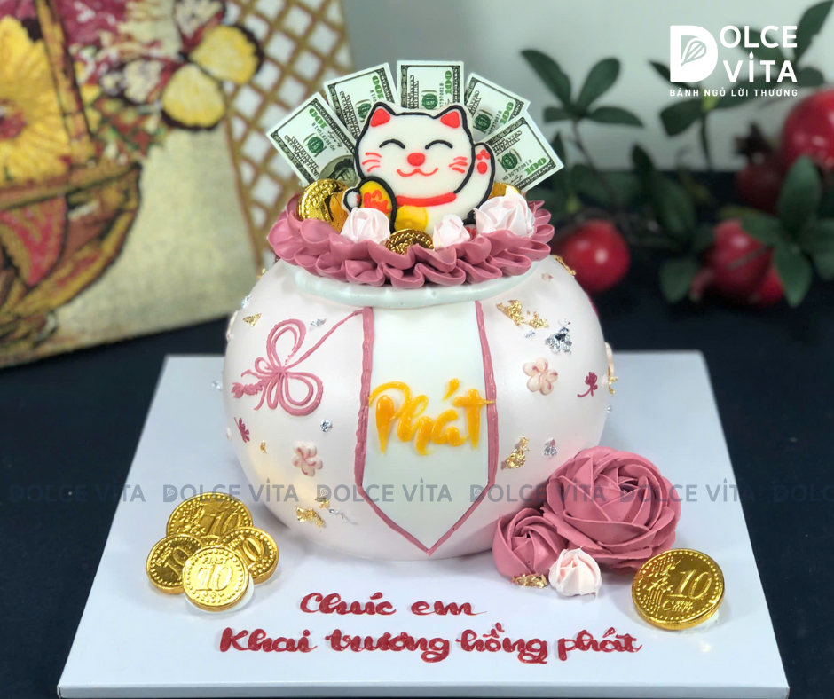 [1067] Bánh Hũ vàng/ Túi tiền Khai trương Thần tài - mèo thần tài Maneki Neko