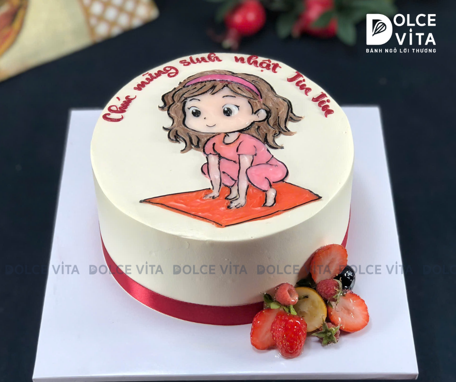 [2920] (85) Bánh Kem Vẽ Hình Cô Gái Tập Yoga – Lời Chúc Khỏe Đẹp & Cân Bằng