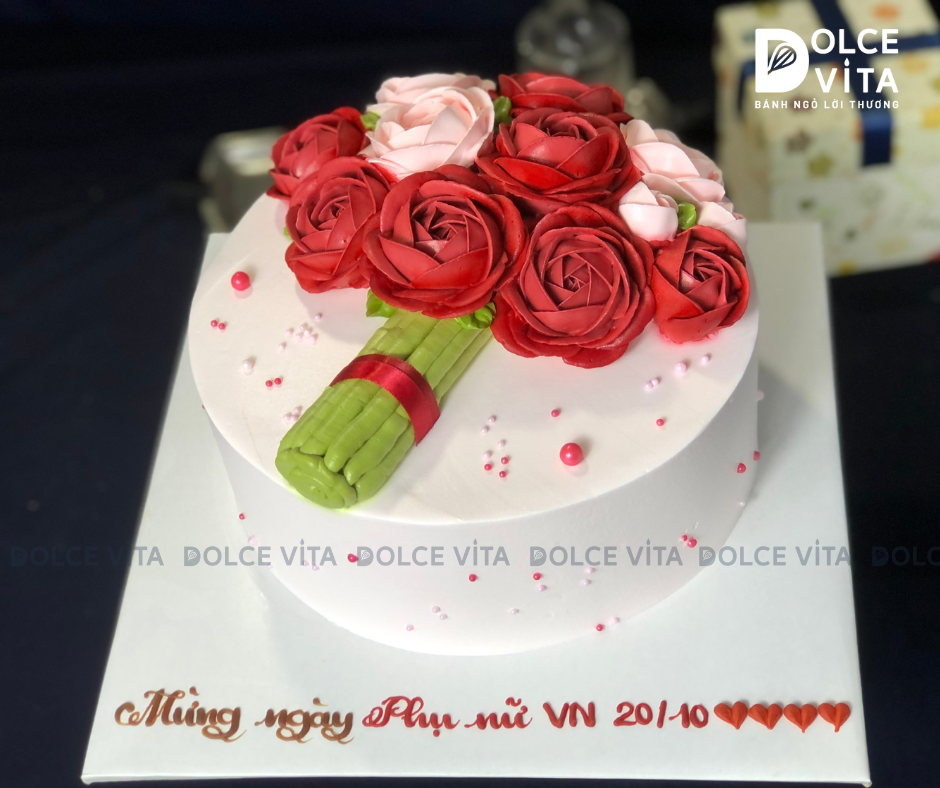 [1794] (100M) Bánh trang trí hoa hồng đỏ - rực rỡ cho mọi dịp