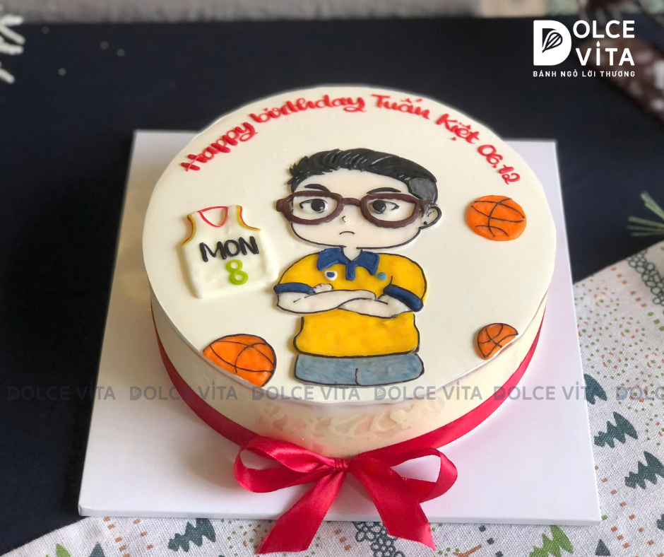 [2098] (80) Bánh Kem Vẽ hình chủ đề bóng rổ - Vẽ huấn luyện viên bóng rổ