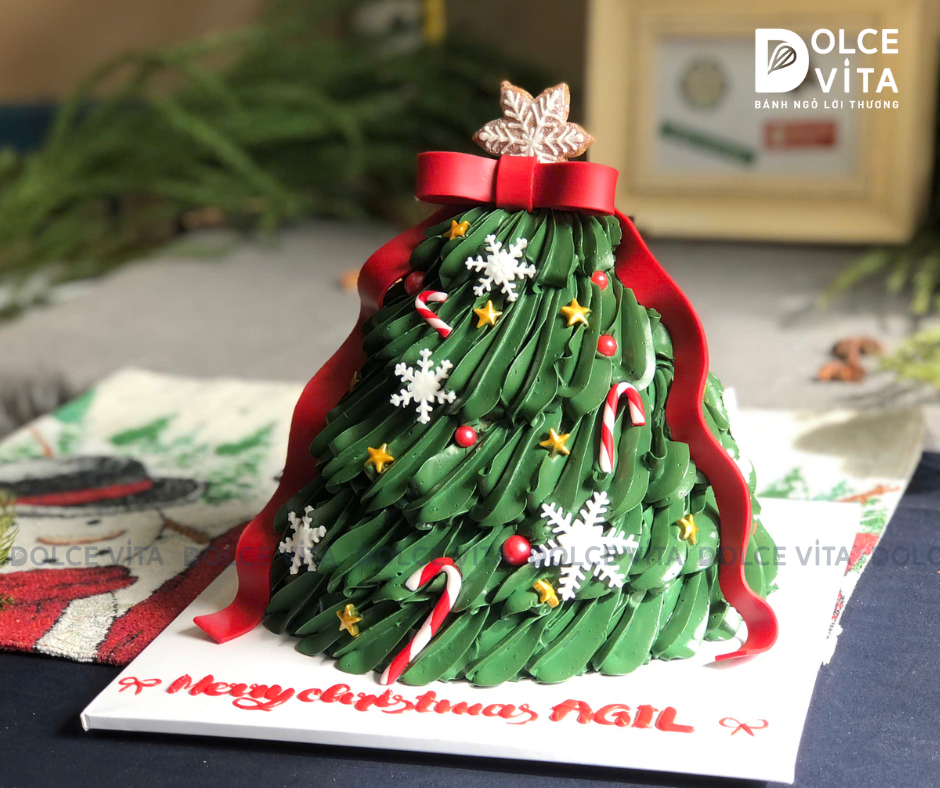 TD022 Bánh tạo hình cây thông Giáng sinh xanh mát