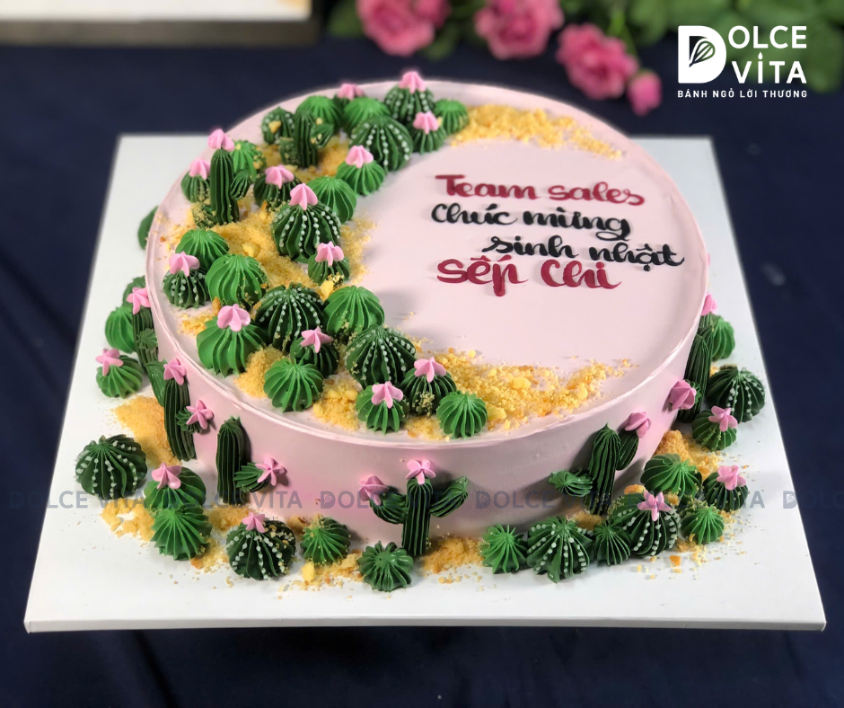 [1760] (85) Bánh Kem trang trí cây xương rồng mạnh mẽ, cá tính (Cactus Flower)