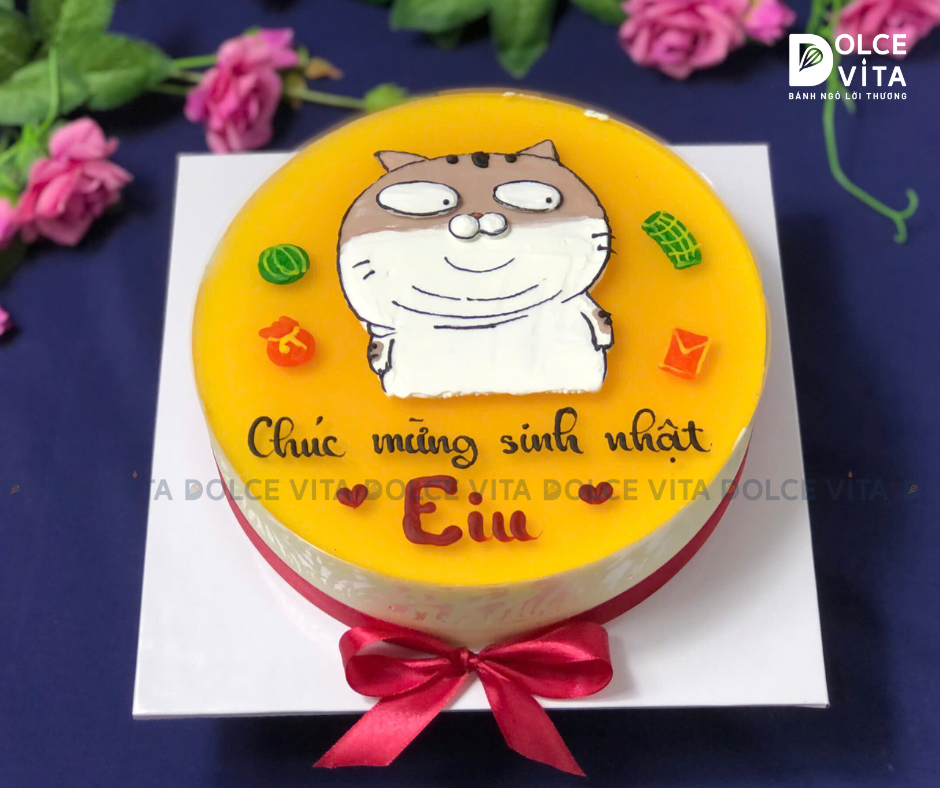 [1139] (60) Bánh mousse chanh dây vẽ hài hước mèo Ami
