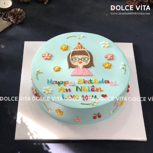 [180] Bánh kem sinh nhật vẽ bé gái đáng yêu màu hồng (40)