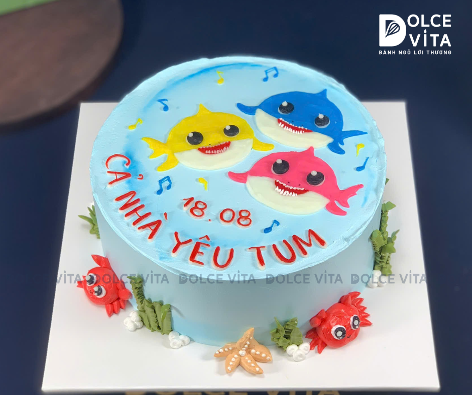 [3137] (90) Bánh Kem Đại Dương Baby Shark Vui Nhộn Cho Bé