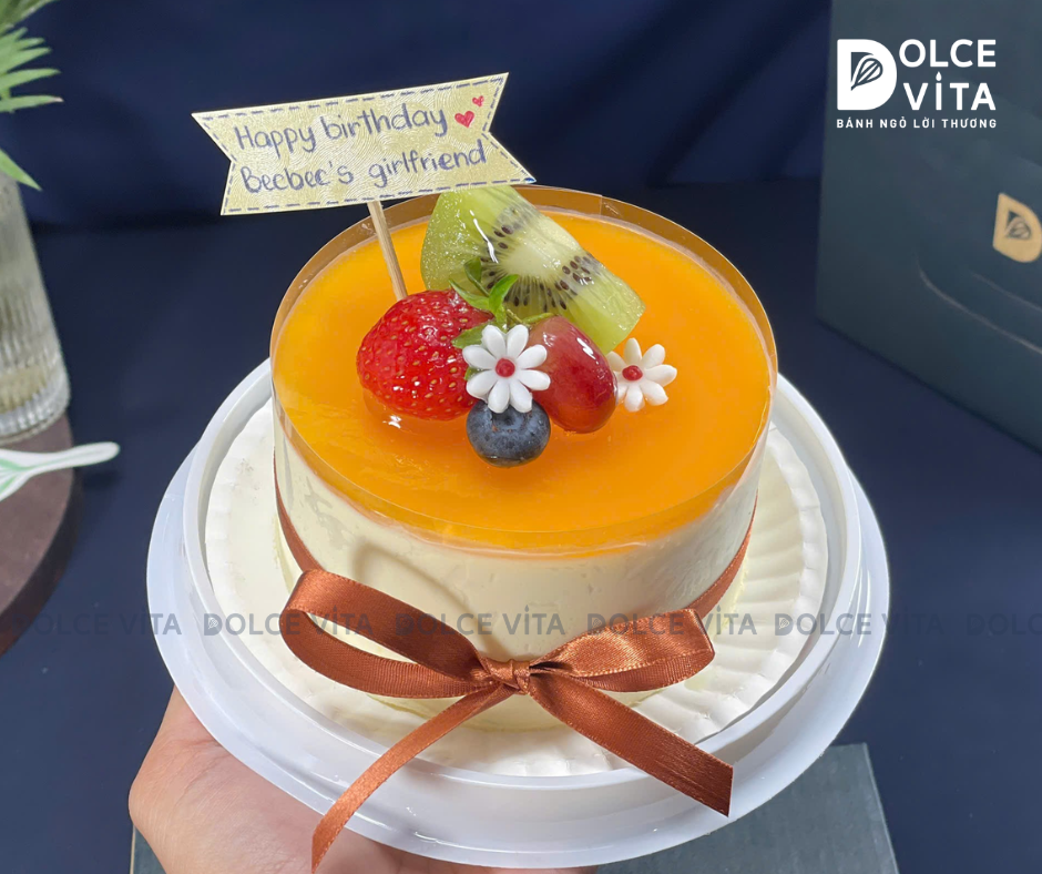 [3111] Bánh mousse chanh dây size mini (bento) trang trí trái cây
