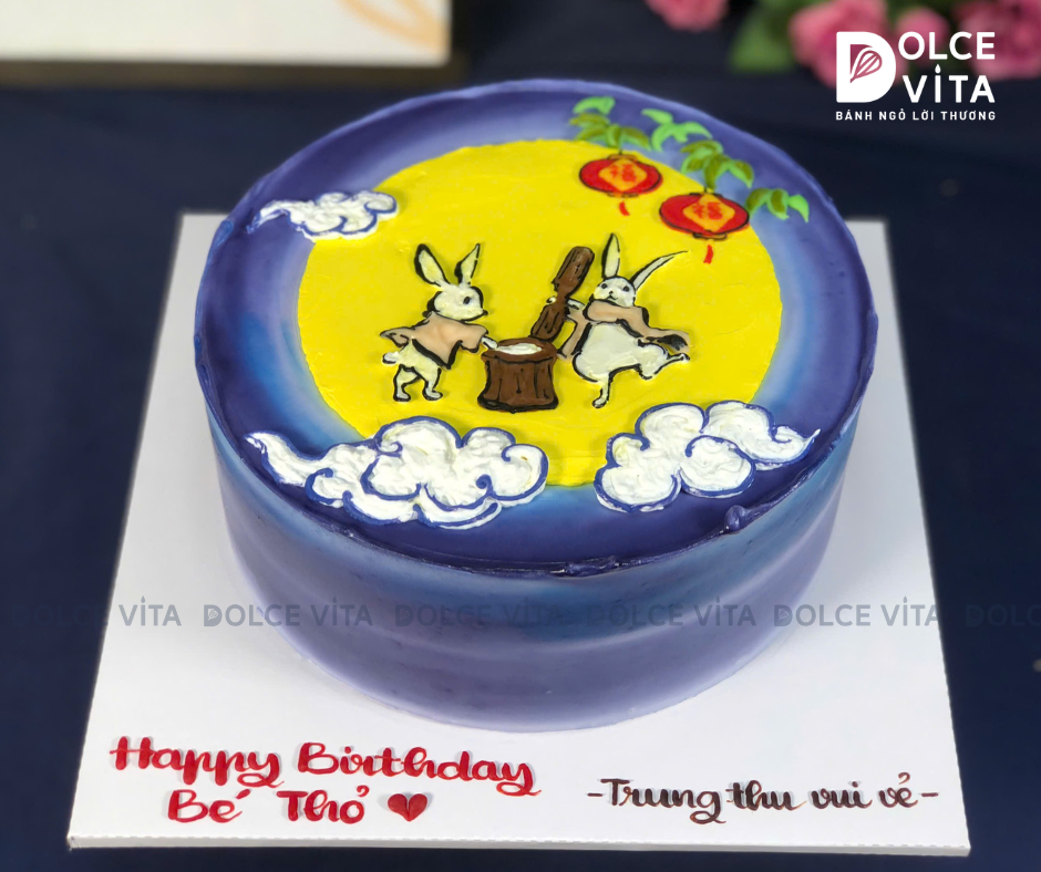 [1967] (90) Bánh kem vẽ các chú thỏ chơi dưới trăng cho dịp Trung thu