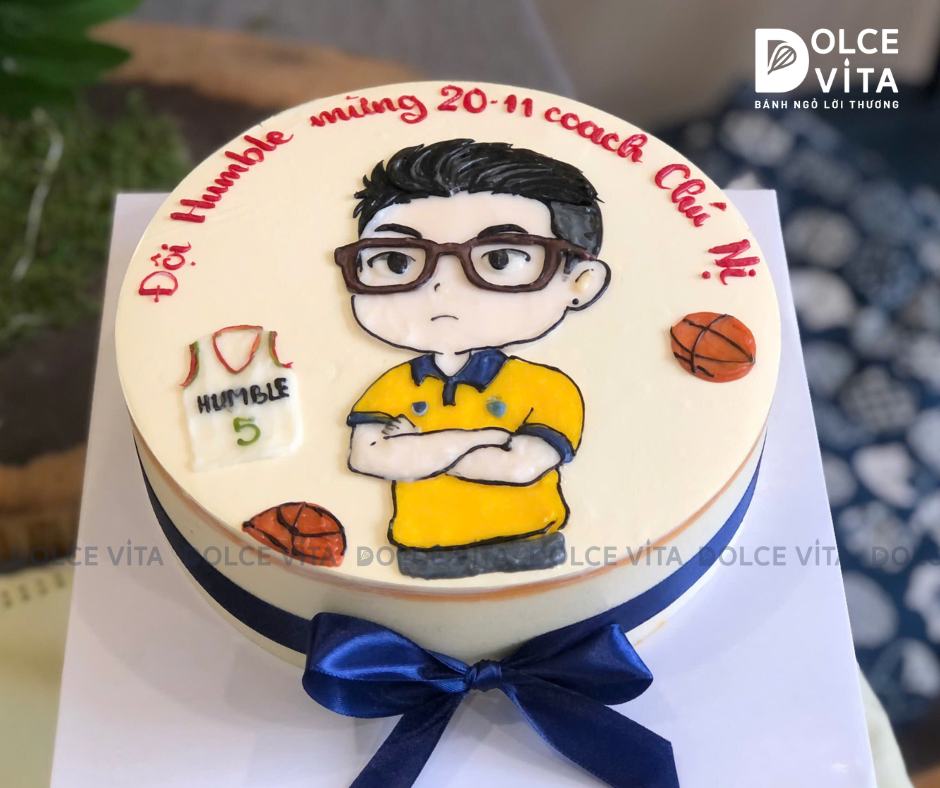[2098] (80) Bánh Kem Vẽ hình chủ đề bóng rổ - Vẽ huấn luyện viên bóng rổ