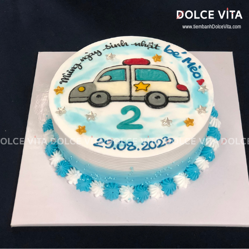 [005] (70) Bánh kem vẽ xe Cảnh sát - Police Car