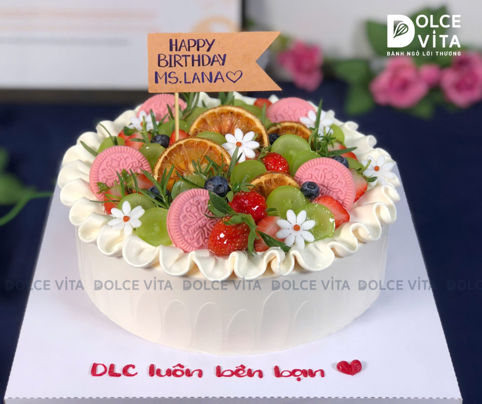 [1877] (60-90-140-160) Berry Cake trang trí trái cây, bánh quy
