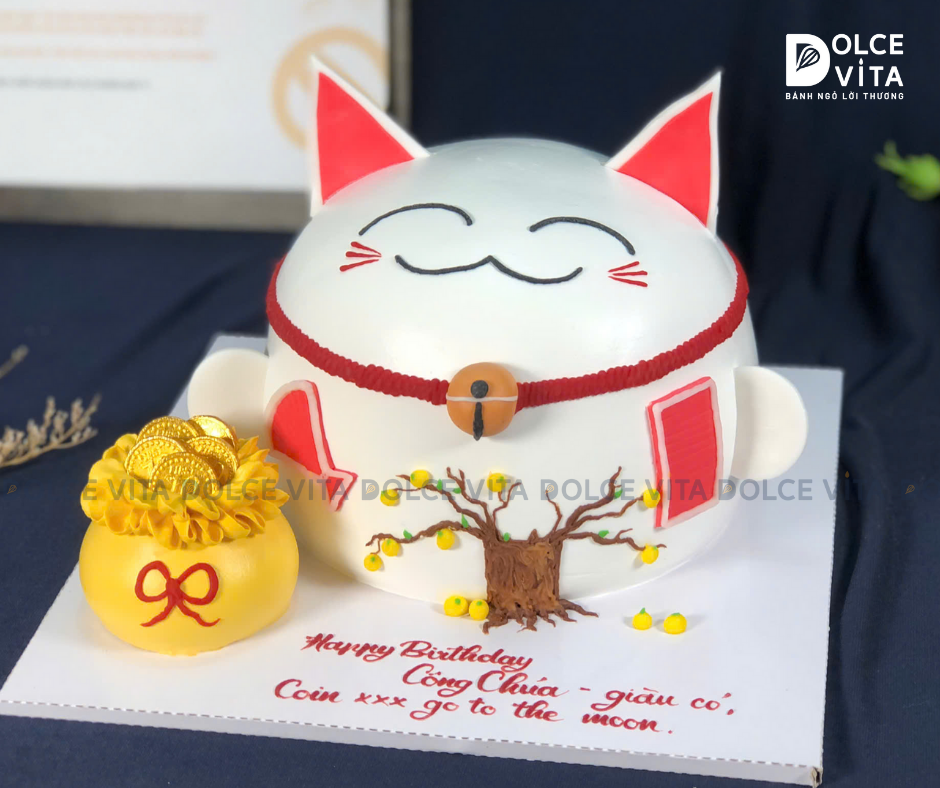 [1507] Bánh Mèo thần tài Maneki Neko và Hũ vàng cho ngày Khai trương, chúc mừng.