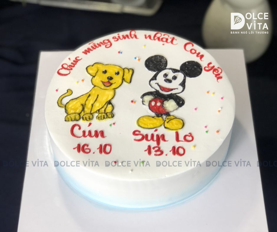 [1681] (100) Bánh tổ chức sinh nhật chung - vẽ Chuột Mickey