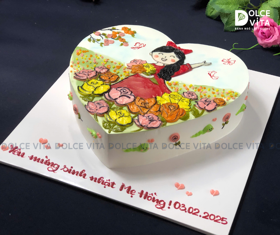 [1202] (100) Bánh sinh nhật vẽ hình mẹ – Quà tặng ý nghĩa