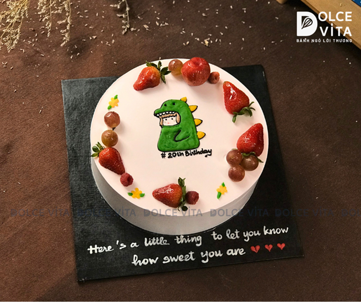 366 (50) Bánh vẽ  cô bé mặc đồ hóa trang khủng long