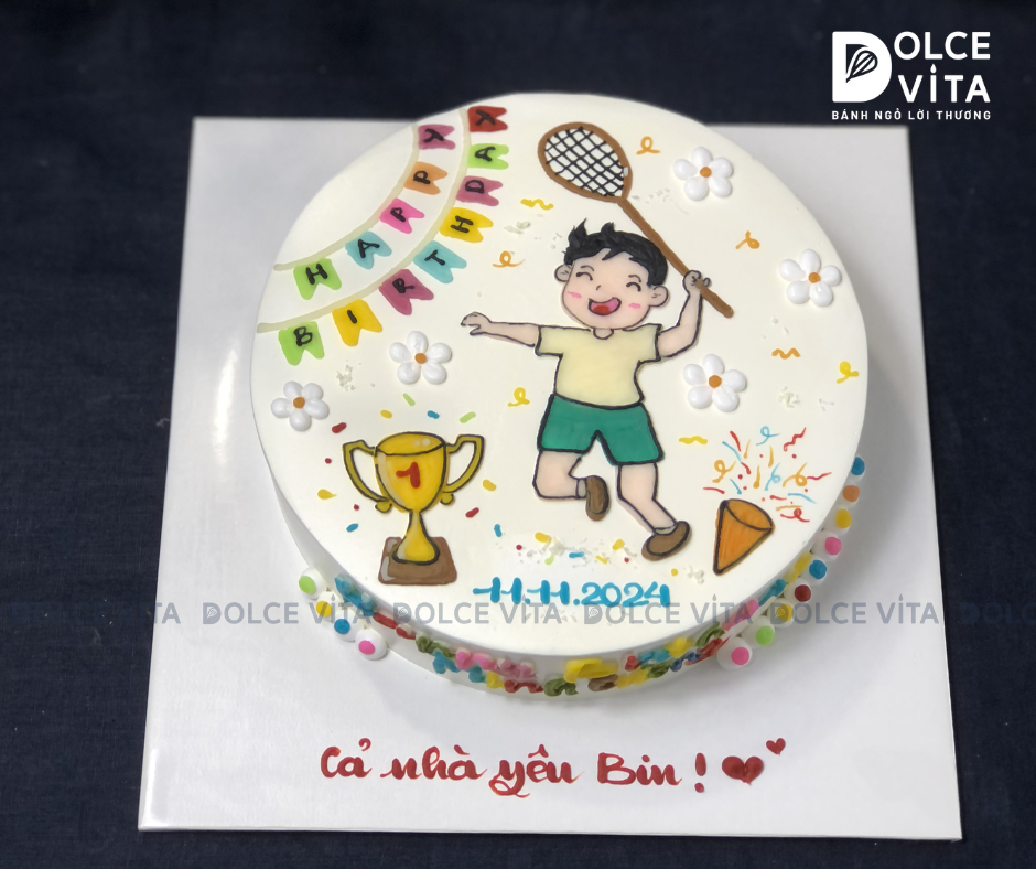 [206] (80) Bánh kem vẽ cậu bé chơi cầu lông