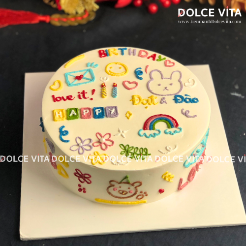 199 (100) Vẽ bánh sinh nhật nhiều nét dễ thương màu sắc