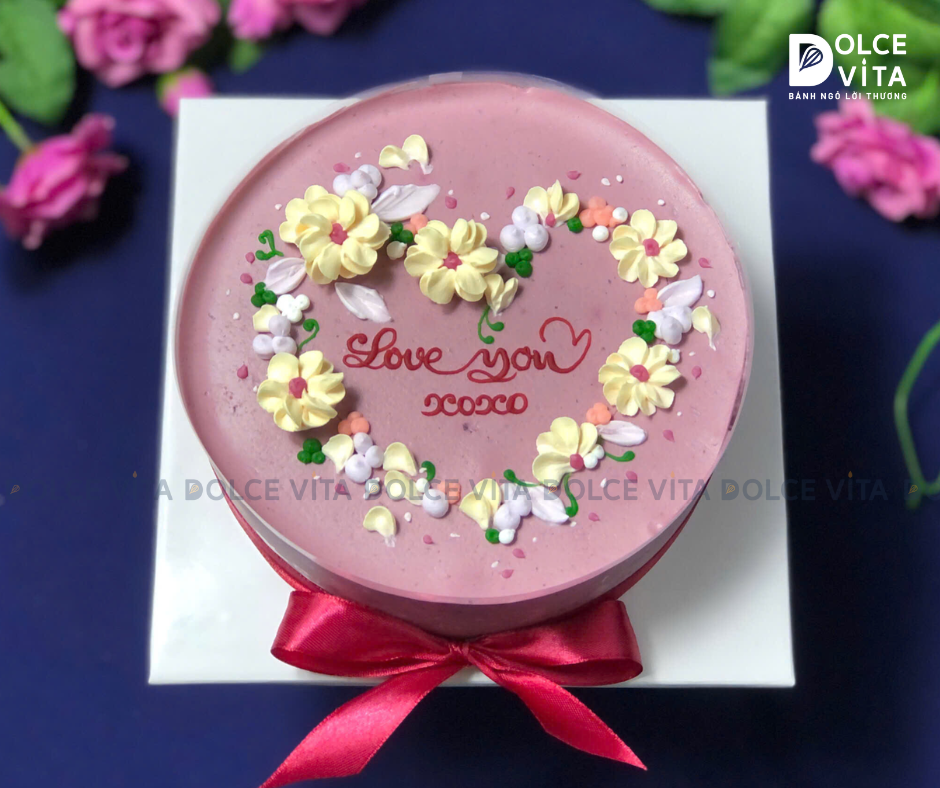 [1114] Mulberry Yogurt - Bánh mousse phô mai dâu tằm sữa chua trang trí hoa trái tim