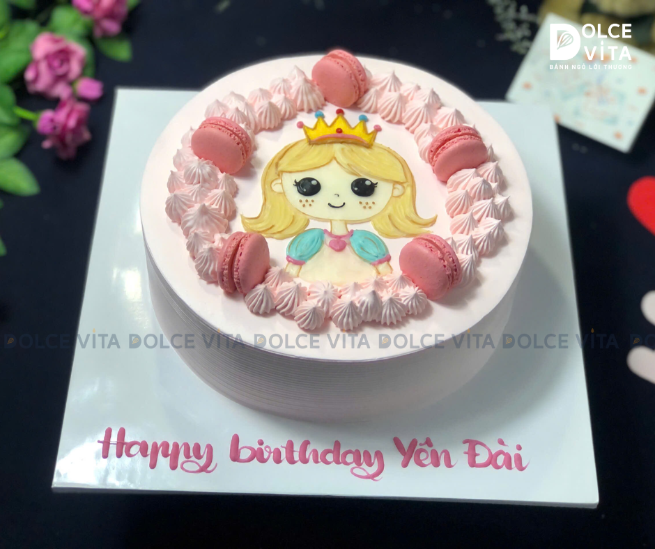 1123 (150) Bánh kem vẽ công chúa đội vương miện dành tặng bé gái