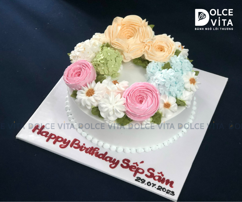 734 (M120-180) Bánh trang trí hoa kem màu Pastel