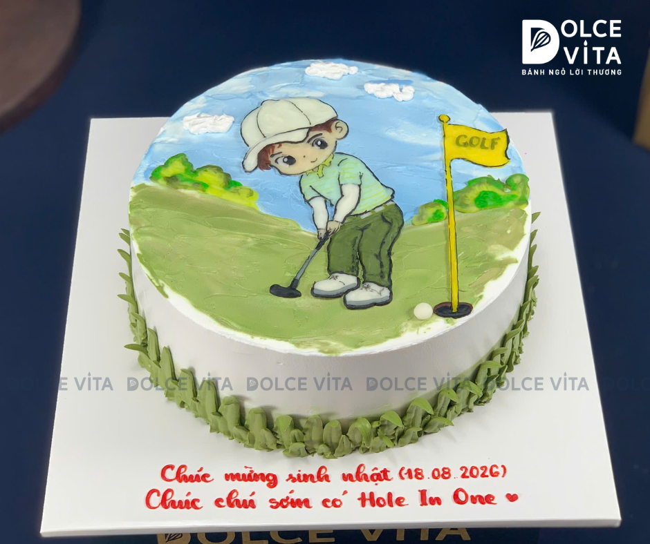 [3130] (100) Bánh Sinh Nhật Vẽ Sân Golf, Chân Dung Golfer Theo Yêu Cầu