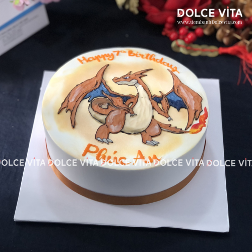 166 (80) Bánh vẽ hình rồng phun lửa cho sinh nhật bé