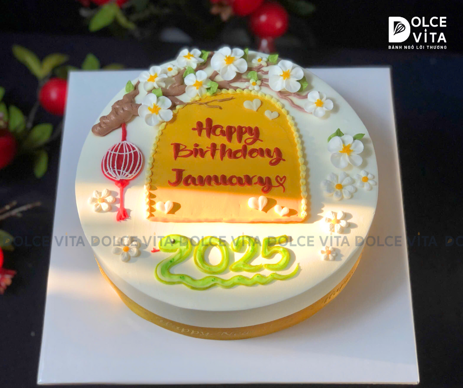 403 (30) Bánh vẽ cành mai trắng, lồng đèn chủ đề ngày Tết