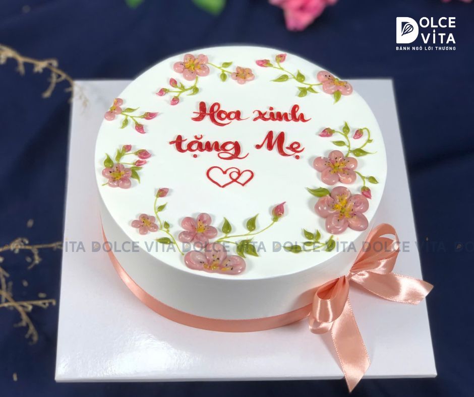 [1324] (20) Bánh kem vẽ hoa tặng mẹ - quà tặng sinh nhật cho nữ