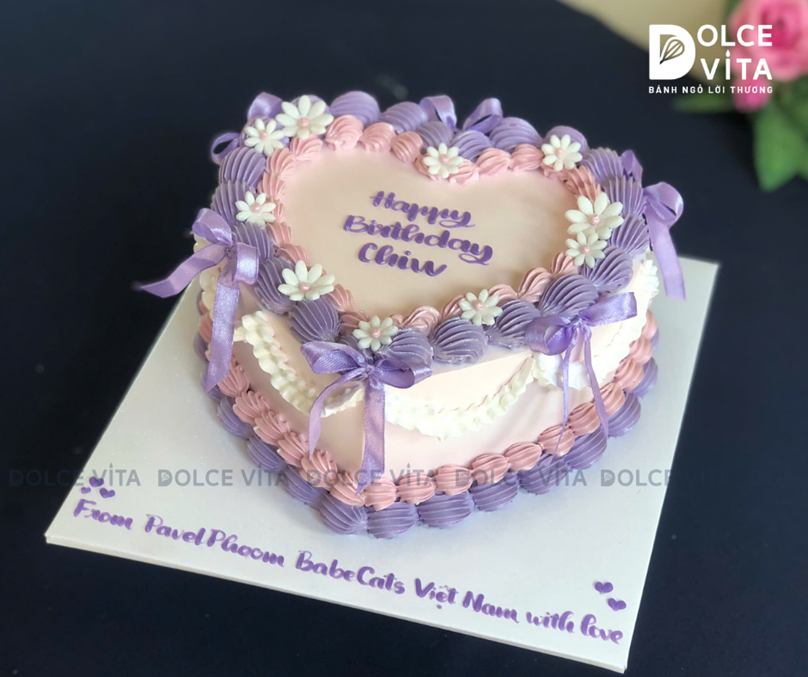 [2979] (50) Bánh hình trái tim phong cách vintage - retro tone tím