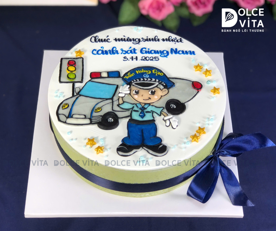 [1706] (90) Bánh kem vẽ xe Cảnh sát - Police Car