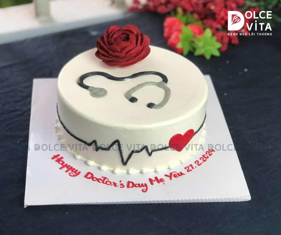 [657] (50) Bánh kem vẽ ống nghe – Quà tặng ý nghĩa cho Bác sĩ nhân Ngày Thầy Thuốc Việt Nam