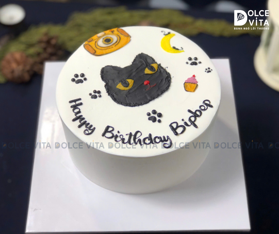 [1840] (50) Bánh kem vẽ hình mèo tặng riêng cho bạn bè, người thân
