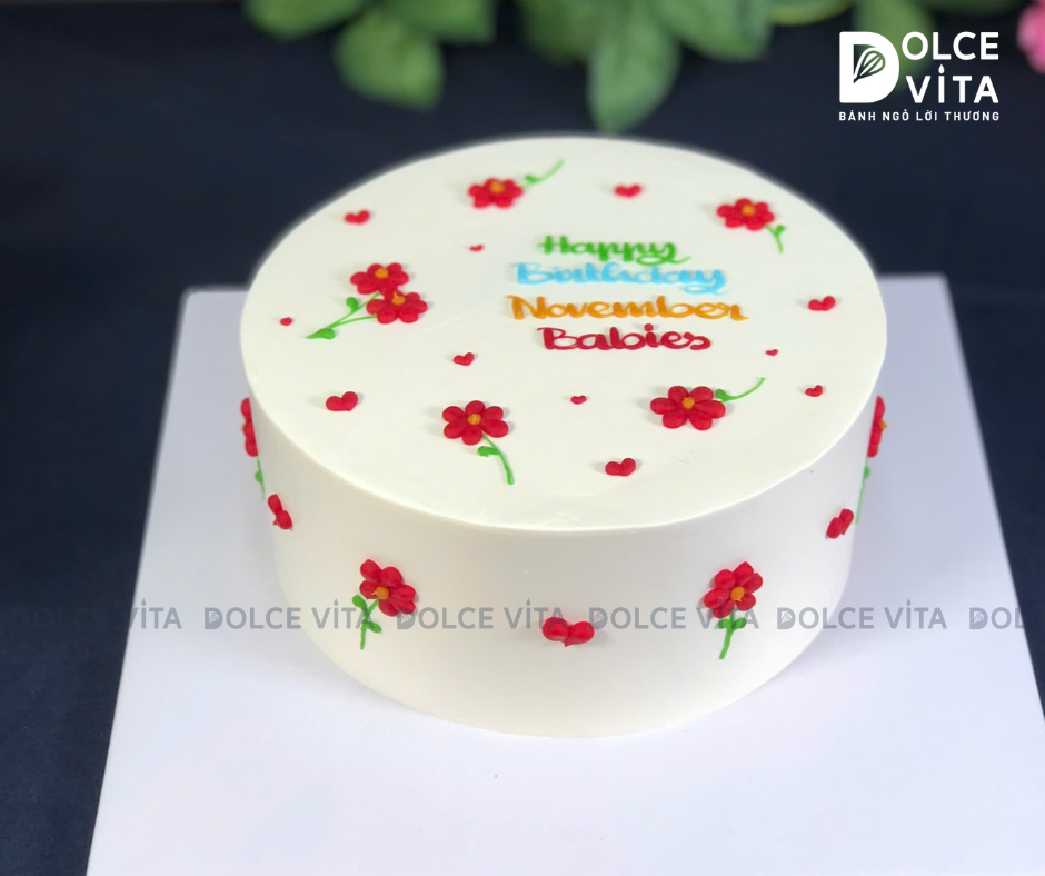 [891] Bánh vẽ hoa đồng nội, hoa nhí màu đỏ tinh tế và mộc mạc [Liti]