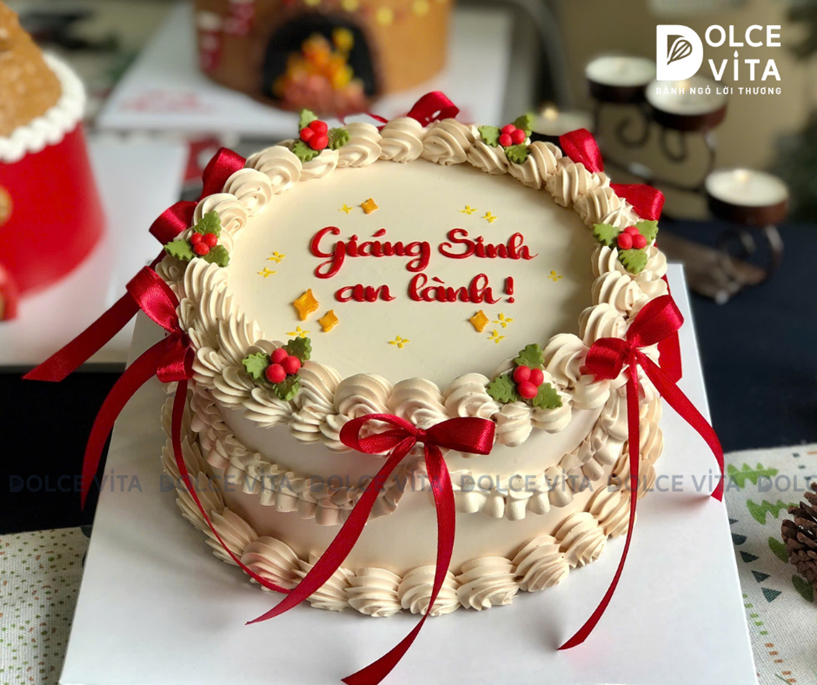 TA001 Bánh giáng sinh/ Noel/ Christmas cake phong cách retro, cổ điển