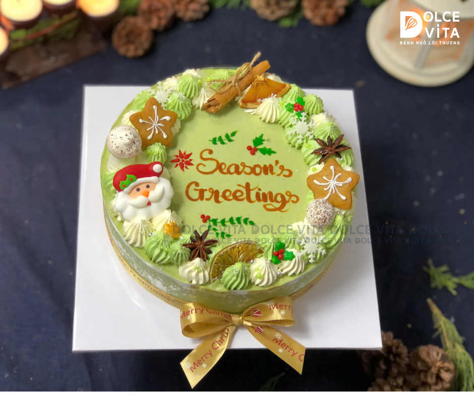 N601 (15-25-40-60) Christmas cake - Bánh Noel/giáng sinh Matcha Yogurt Mousse trang trí cookie
