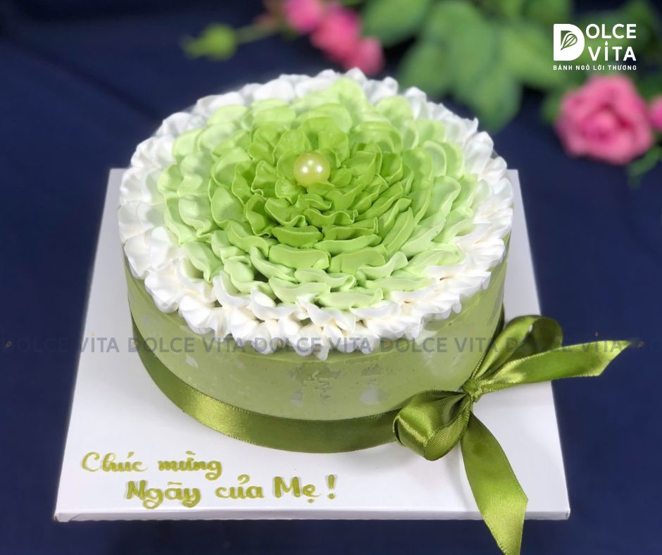 [1194] Bánh trà xanh Matcha Yogurt trang trí cánh hoa  (20-40-60-80)