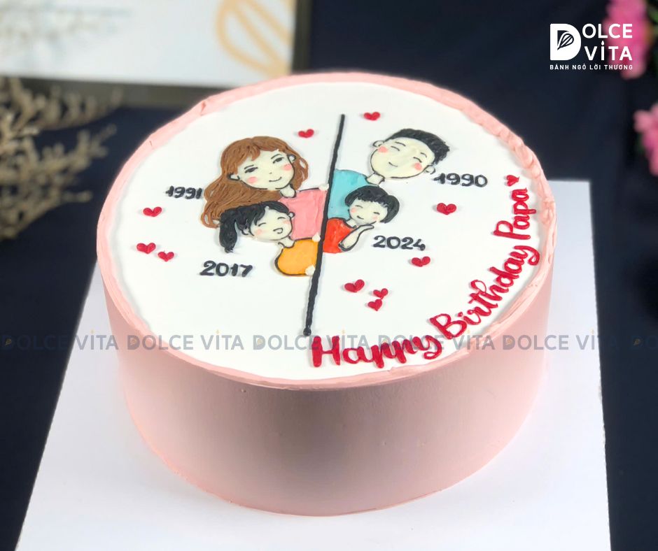 [1472] (100) Bánh kem vẽ hình gia đình dành cho Sinh nhật, ngày Kỷ niệm