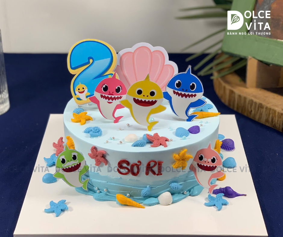 [2090] (100) Bánh chủ đề Đại dương - Baby shark