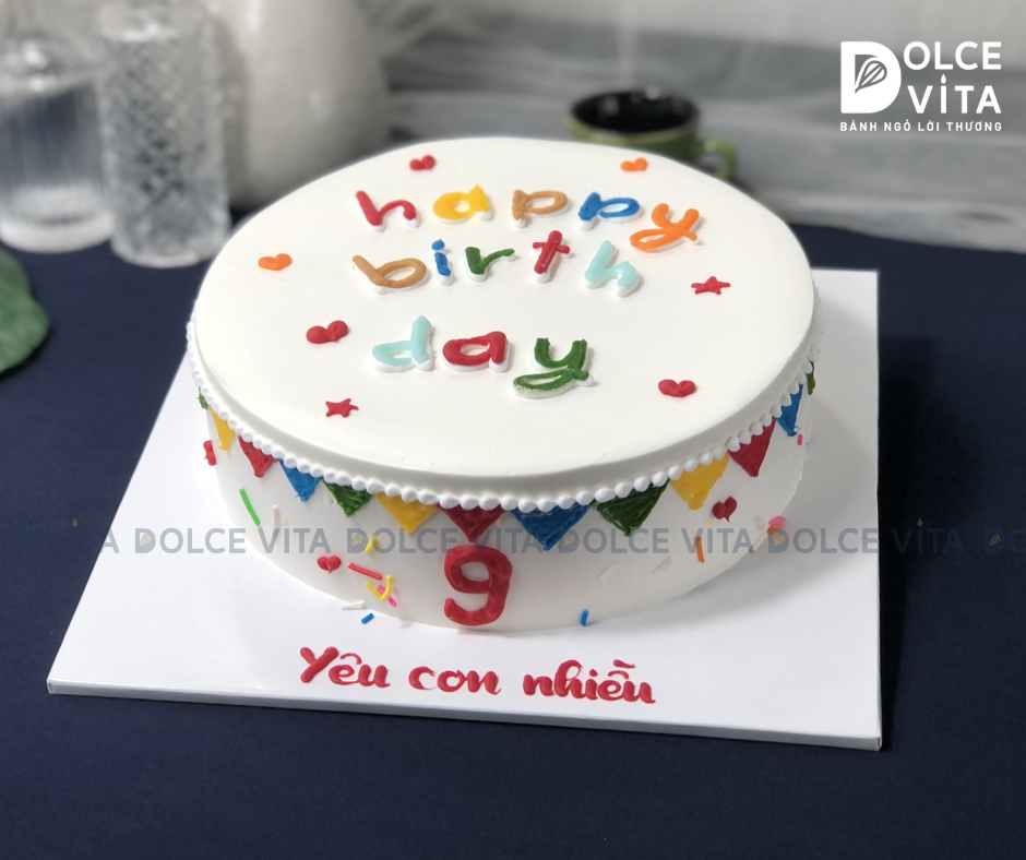 [321] (40) Bánh kem vẽ họa tiết dây cờ cho sinh nhật, tiệc vui