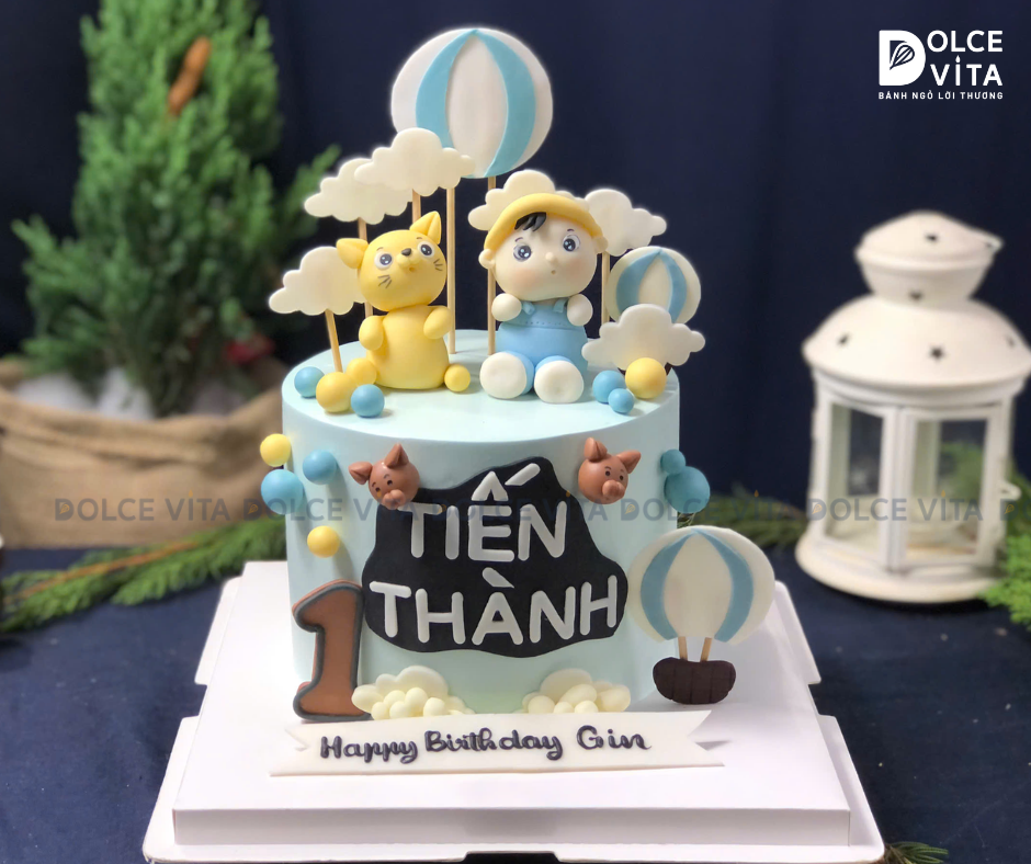 [1687] (450) Bánh tạo hình chủ đề khinh khí cầu cho sinh nhật đầu đời của bé