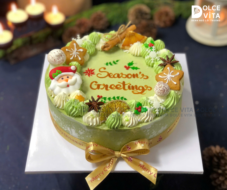 N601 (15-25-40-60) Christmas cake - Bánh Noel/giáng sinh Matcha Yogurt Mousse trang trí cookie
