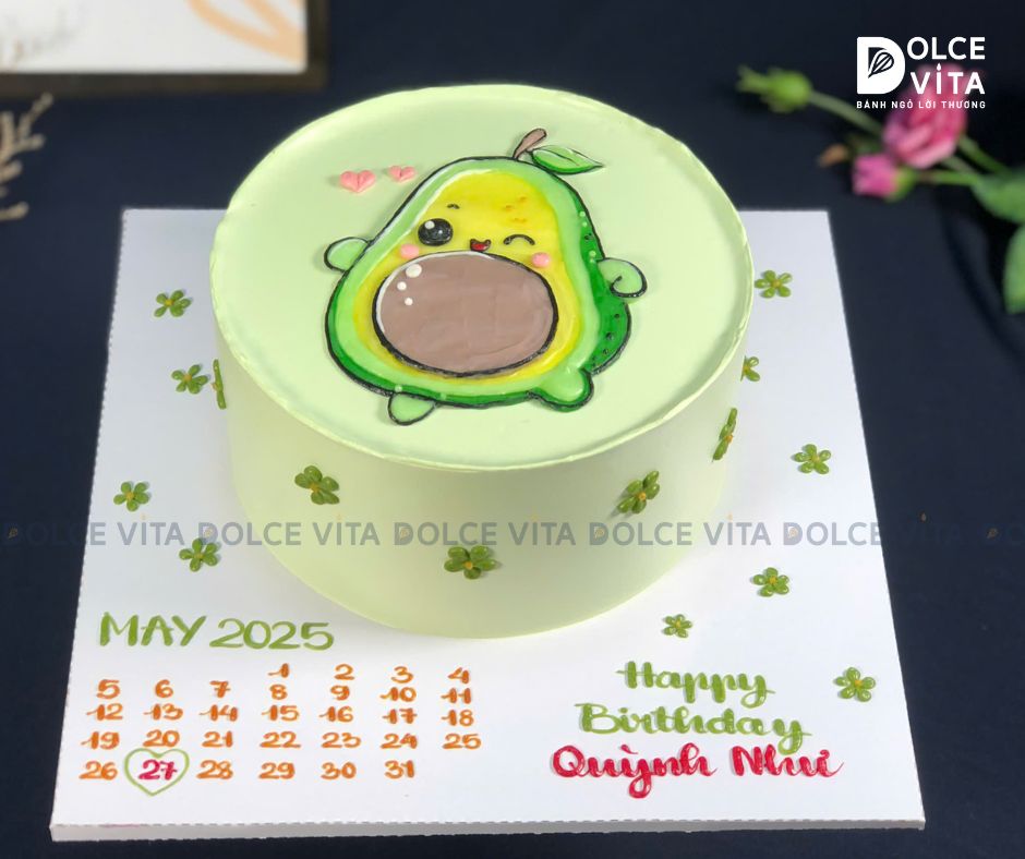 [1887] (40) Bánh kem vẽ quả bơ - vẽ lịch tươi mát và đáng yêu