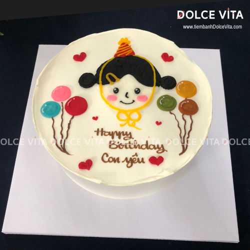 [822] Bánh sinh nhật vẽ em bé gái đội nón sinh nhật đáng yêu
