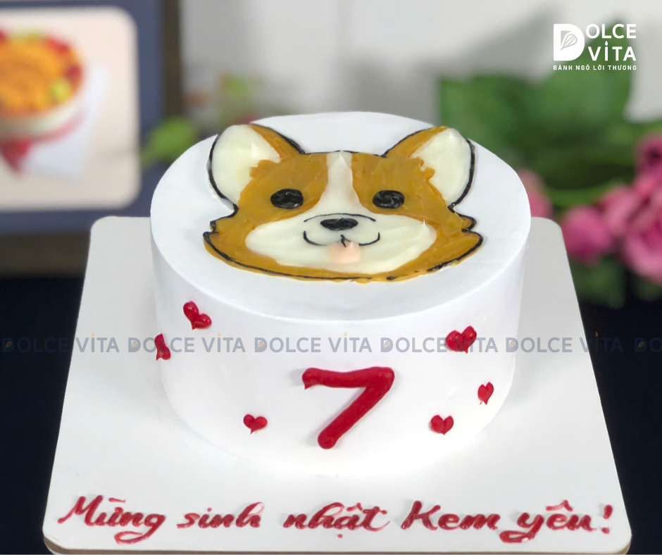 [1724] (30) Bánh kem mini (bento) vẽ chú chó đáng yêu cho sinh nhật bé