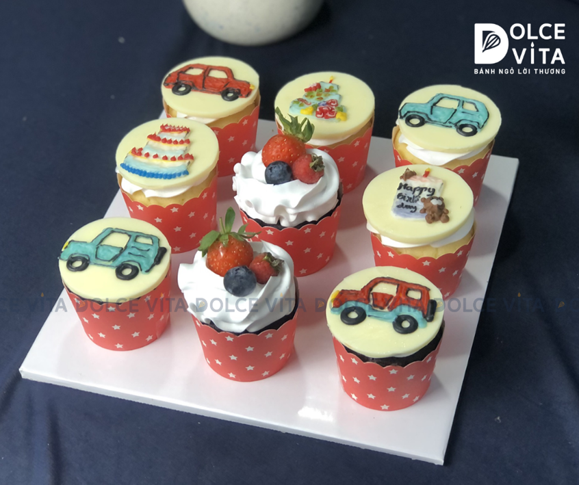 464 (70) Set 9 cupcake trang trí chủ đề sinh nhật và xe