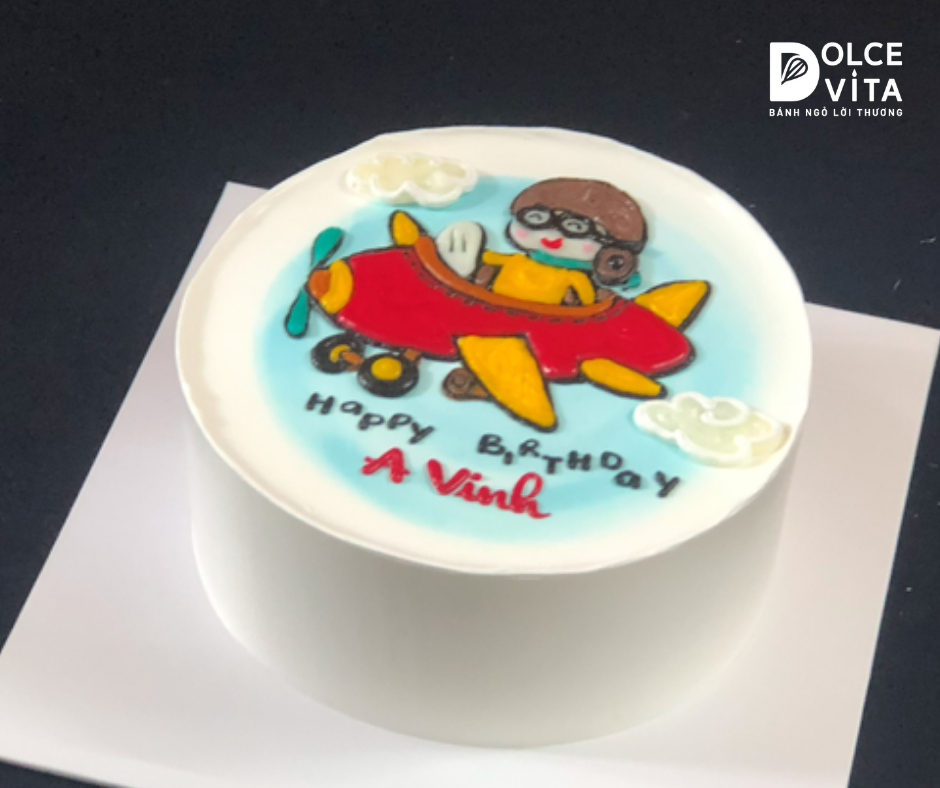 [1852] (70) Bánh Kem Vẽ Máy Bay Và Phi Công – Bánh Sinh Nhật Chủ Đề Hàng Không