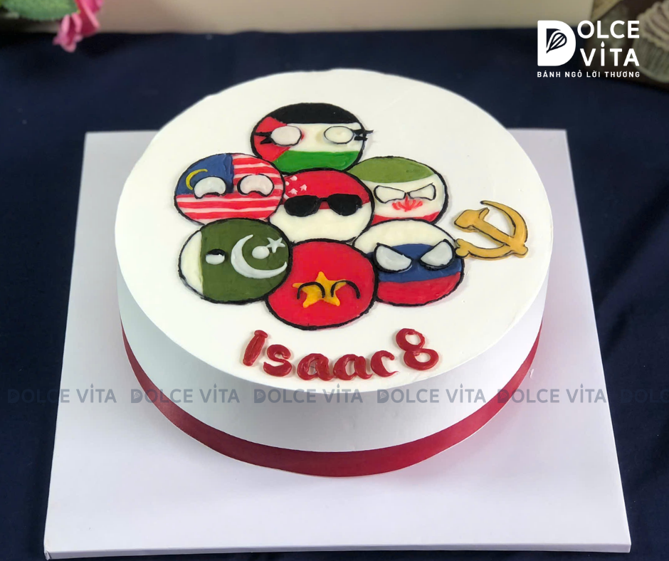 [3005] (180) Bánh Sinh Nhật Vẽ Các Nước Phong Cách Countryballs
